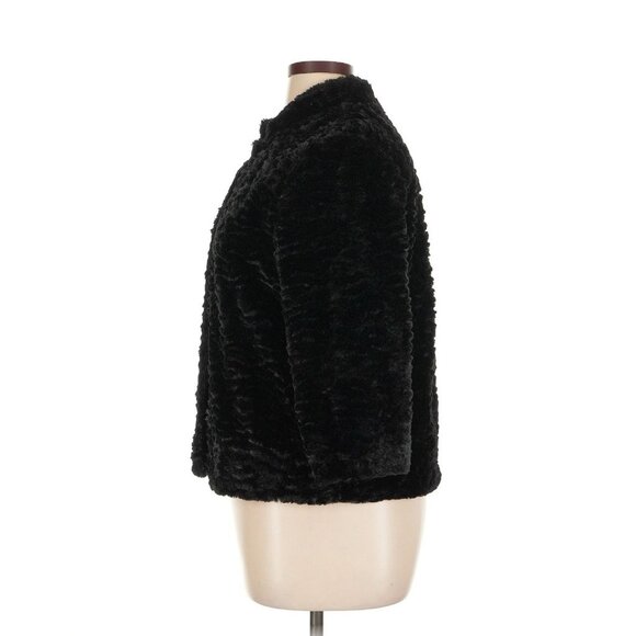 Alfred Dunner Jacket Coat Sz 14P Black Persian Lamb Faux Fur Glam Elegant Retro - Picture 4 of 5